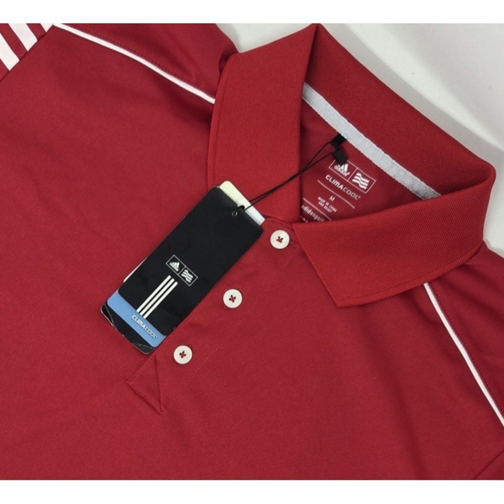 NEW Adidas Polo Shirt Mens Medium‎ Red ClimaLite Performance Golf Stretch NWT